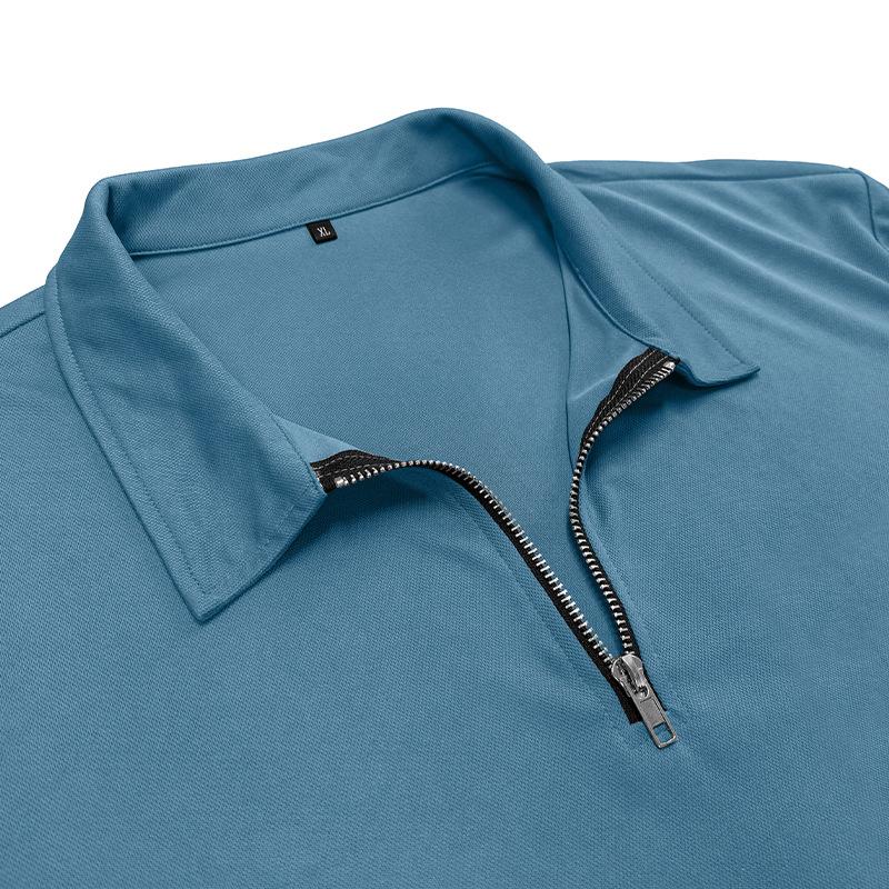 Men's Sports Polo Shirt Fashion Solid Colour Men's Long-Sleeved Zip-Up Collar Top