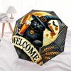 Halloween Cat with Moon Welcome SignUmbrella, Portable 3-Fold Compact Umbrella for Men & Women Gift