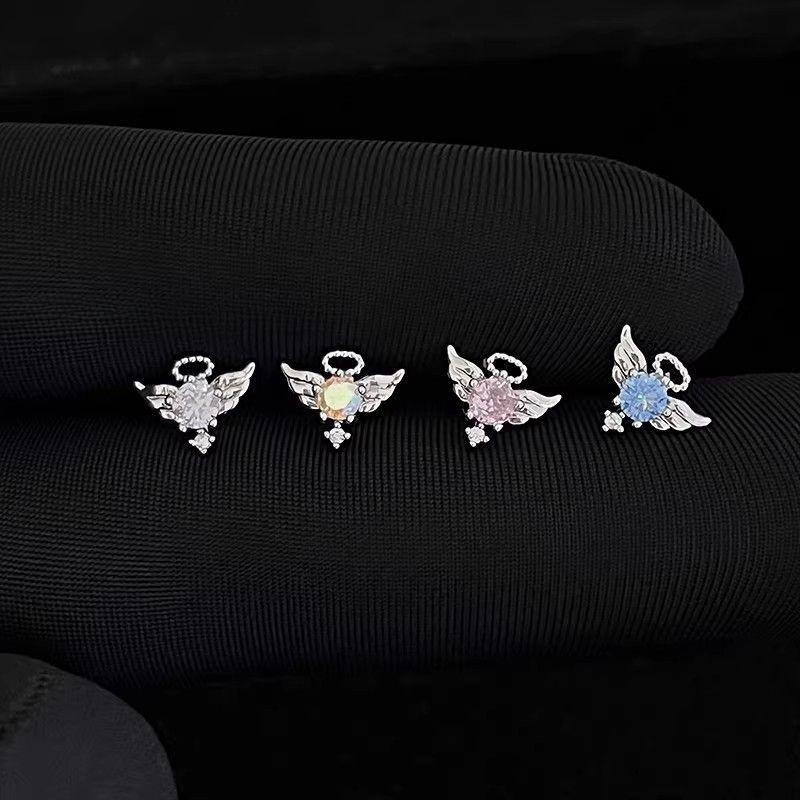 Shiny Angel Wing Earrings Women Personality Ear Bone Stud Jewelry