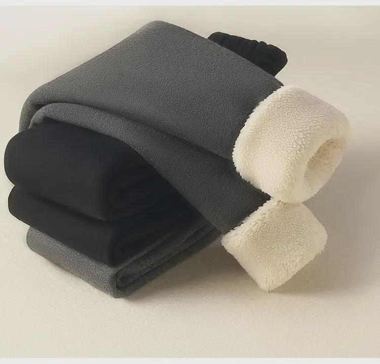 Dívčí teplé legíny s podšívkou ze sametu: Zesílené zimní jednodílné kalhoty z jehněčí vlny