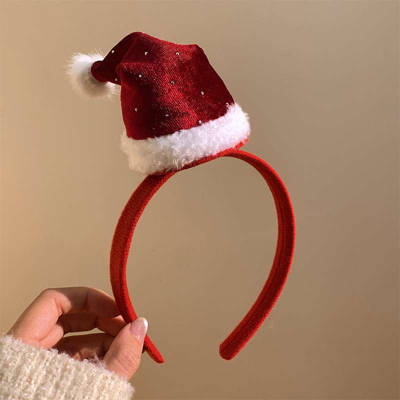 

Flocked Christmas Hat Pom Pom Headband: Creative and Unique European-American Holiday Hair Accessory