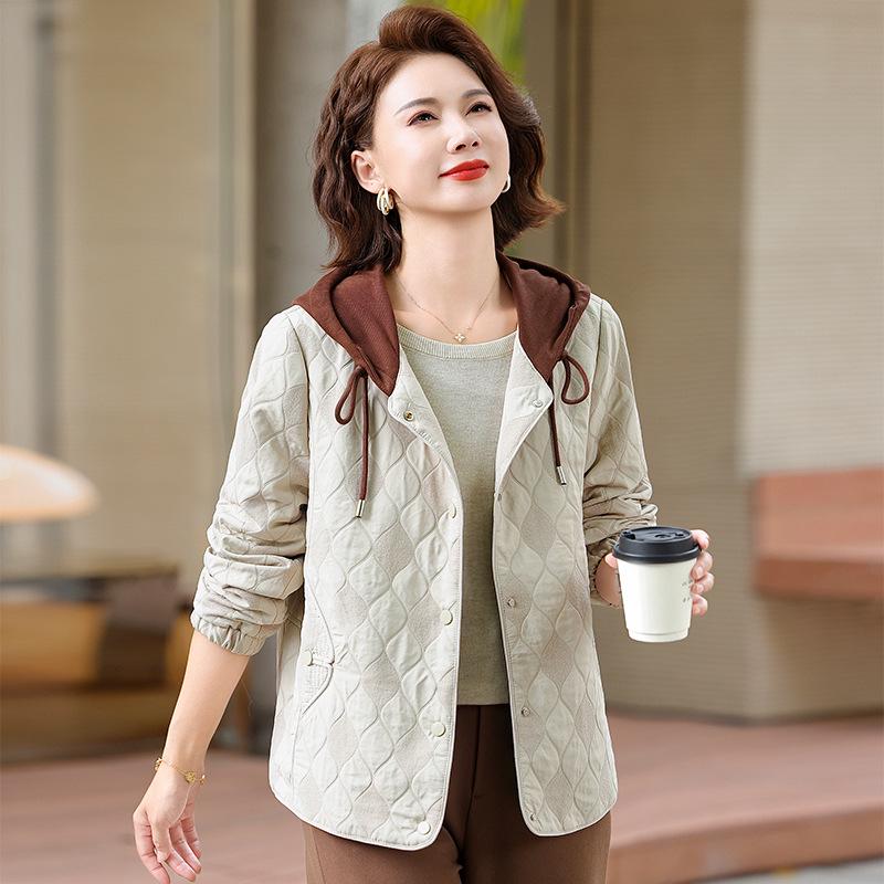 

Spring Plaid Hooded Cardigan for Middle-aged & Elderly Women - Age-Reducing Casual Jacket XL (90-105 lbs) бежевий