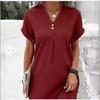 Women's V-neck Solid Color Pullover Casual Button Dress