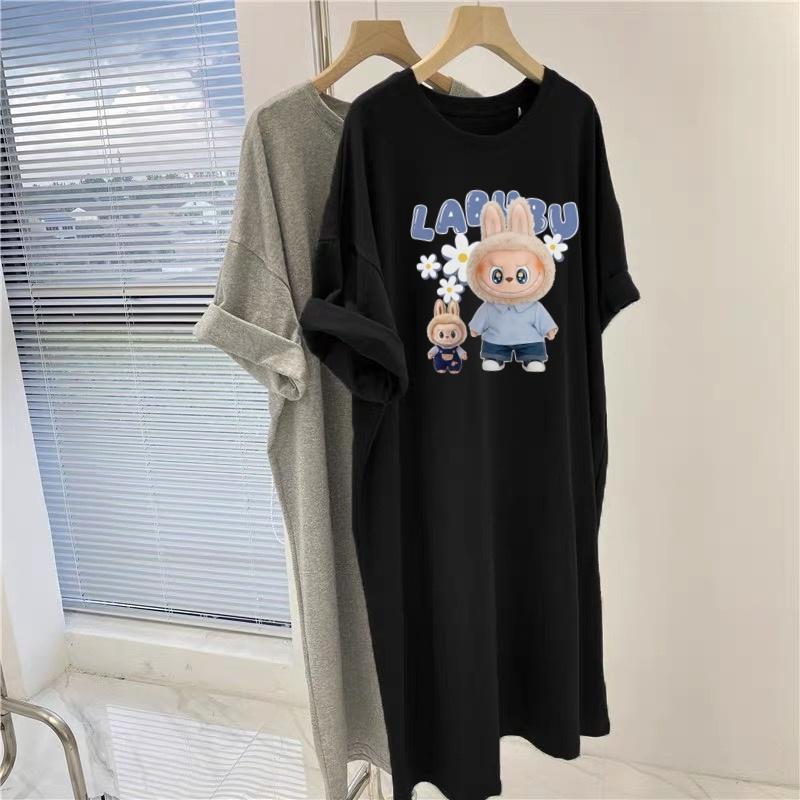 Summer New T-shirt Skirt Plus-size Women's Long Dress Loose Knee-length Nightgown