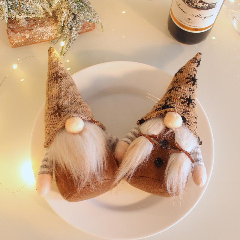 Christmas Decorations: Rudolph Doll, Knitted Snowflake Hat, Faceless Doll