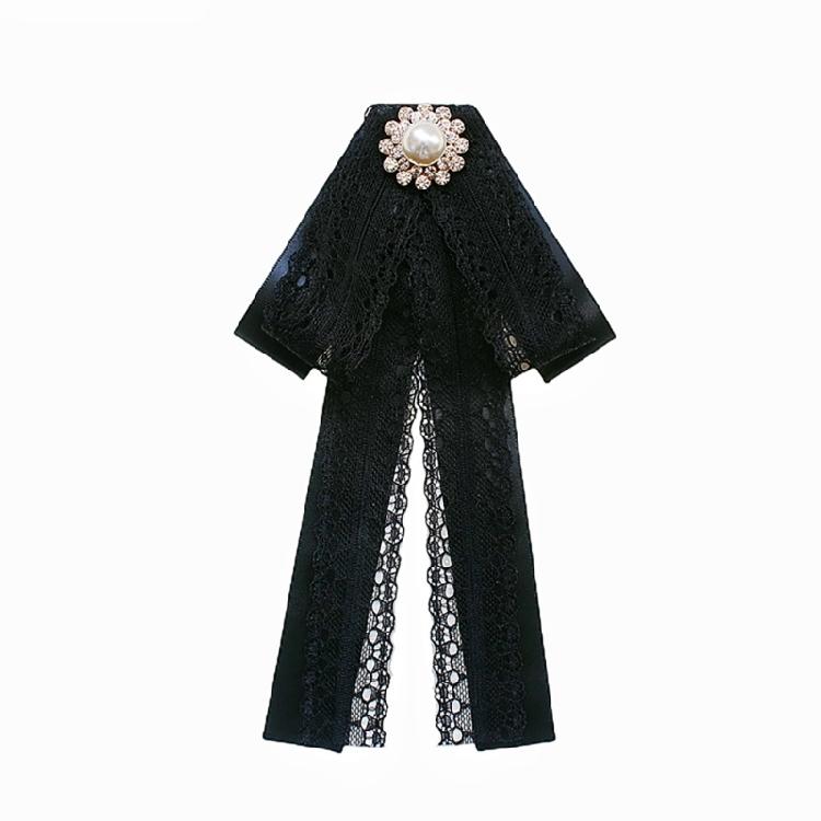 Women's Ribbon Bowtie Brooch Pin Student Uniform Pre Tied Necktie Clip Crystal Pearls Bowknot Corsage Shirt Jabot Collar