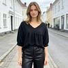 Women Tops V Neck 3/4 Sleeves Pure Color Lace Splicing Design Tee Shirt Loose Fit Versatile Summer Shirt Daily Wear