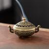 Binaural Antique Incense Burner Exquisite Pattern Hollow Three-legged Burner Indoor Alloy Incense Holders for Yoga Meditation Home Desktop Ornament