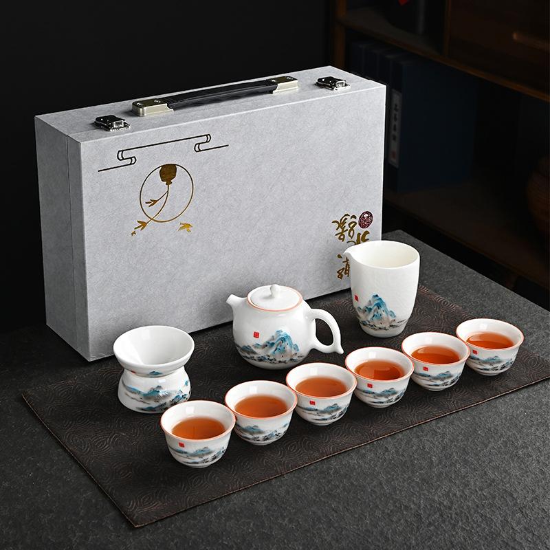 Ru Kiln Tea Set Guochaofeng Business Gift Household Cover Bowl Office Guest Teapot Teacup New Chinese Style