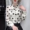 Women's Polka Dot Print Bow Elegant Chic Sweet Button Up Shirt Spring Autumn Casual Long Sleeve Office Ladies Blouse Top Blusas