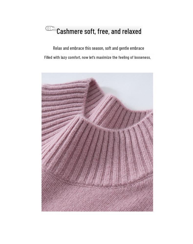 Autumn/Winter Women's Loose Cashmere Sweater: Half-High Neck, Long Sleeve, Thickened Cable Knit.