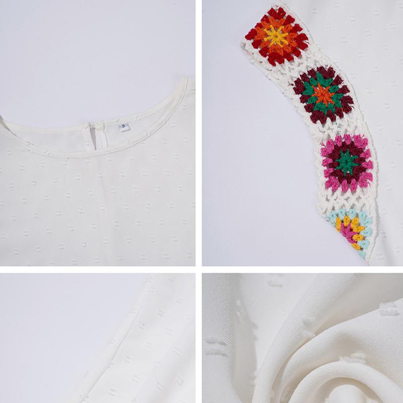 Ladies Summer Ruffles Short Sleeve O Neck Color Block Jacquard Pullover T Shirt Top