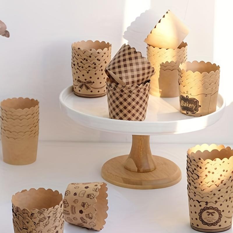 50pcs, Disposable Muffin Cups, Brown Cupcake Cups, Hard Paper Cupcake Liners, Dessert Cups, Baking Tools, Kitchen Accessories, Home Kitchen Items