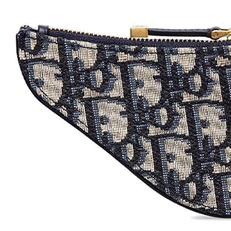 Dior SaddleOBLIQUE Sheepskin Saddle Bag Wallet Womens Blue