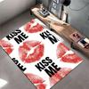 Red Lips Kiss Me Text Design suitable as a non-slip mat for the living room or bedroom sofa