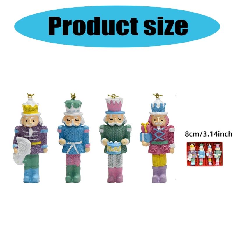 Pack of 4 Candy Color Nutcrackers King and Soldier Statue Christmas Decorative Hanging Resins Nutcrackers Toy Decors