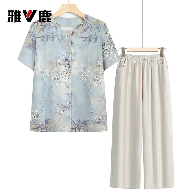 

Yalu New Chinese Style Elderly Women s Summer Blouse & Pant Set 5XL