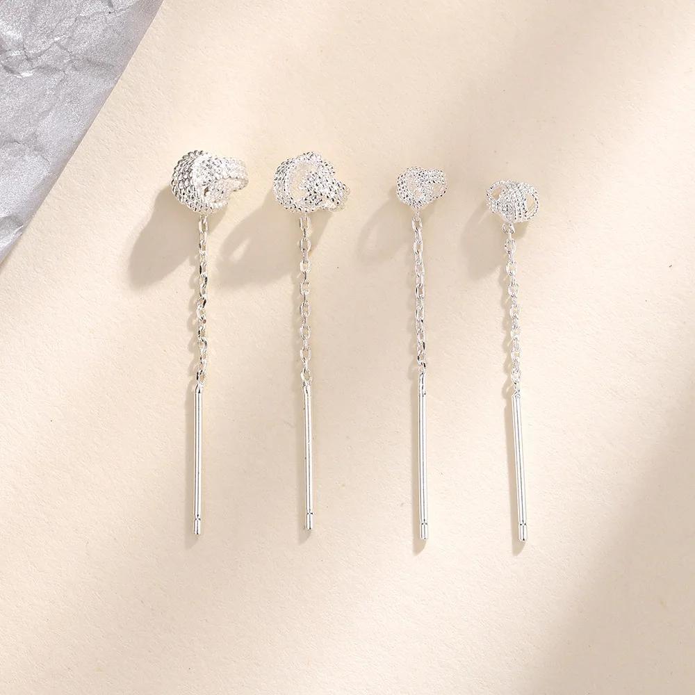 PONYKISS Sterling Silver Knot Screw Buckle Puncture 25MM Drop Earrings for Women Fine Minimalist Accessories