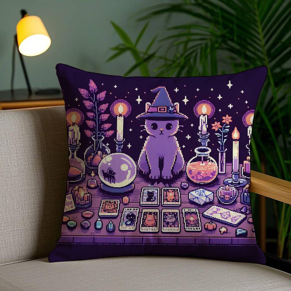 Halloween Cute Purple Cat Pillow Case Antidustmite Invisible Zipper Sofa Bed