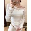 Elegant Lace Patchwork Off-Shoulder Slim-Fit Long-Sleeve Top for Women - Spring/Autumn Style