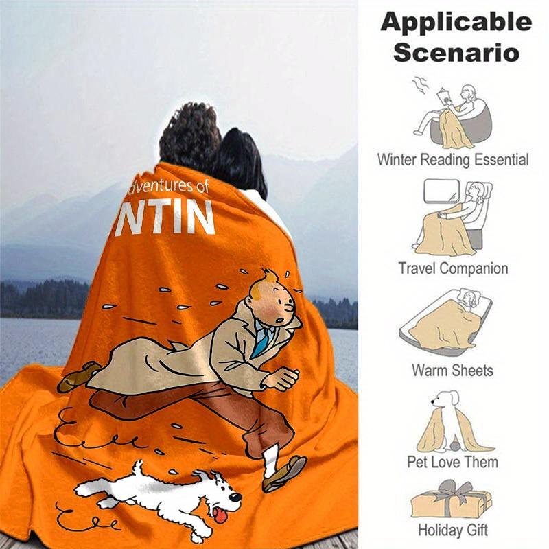 1 pezzo, Le avventure di Tintin: Un Accogliente Regalo per l'Arredamento della Casa, Camera da Letto, Soggiorno, Viaggio, Campeggio, Coperta per Auto, Spiaggia, Pisolino in Ufficio. Perfetto come Coperta da Divano