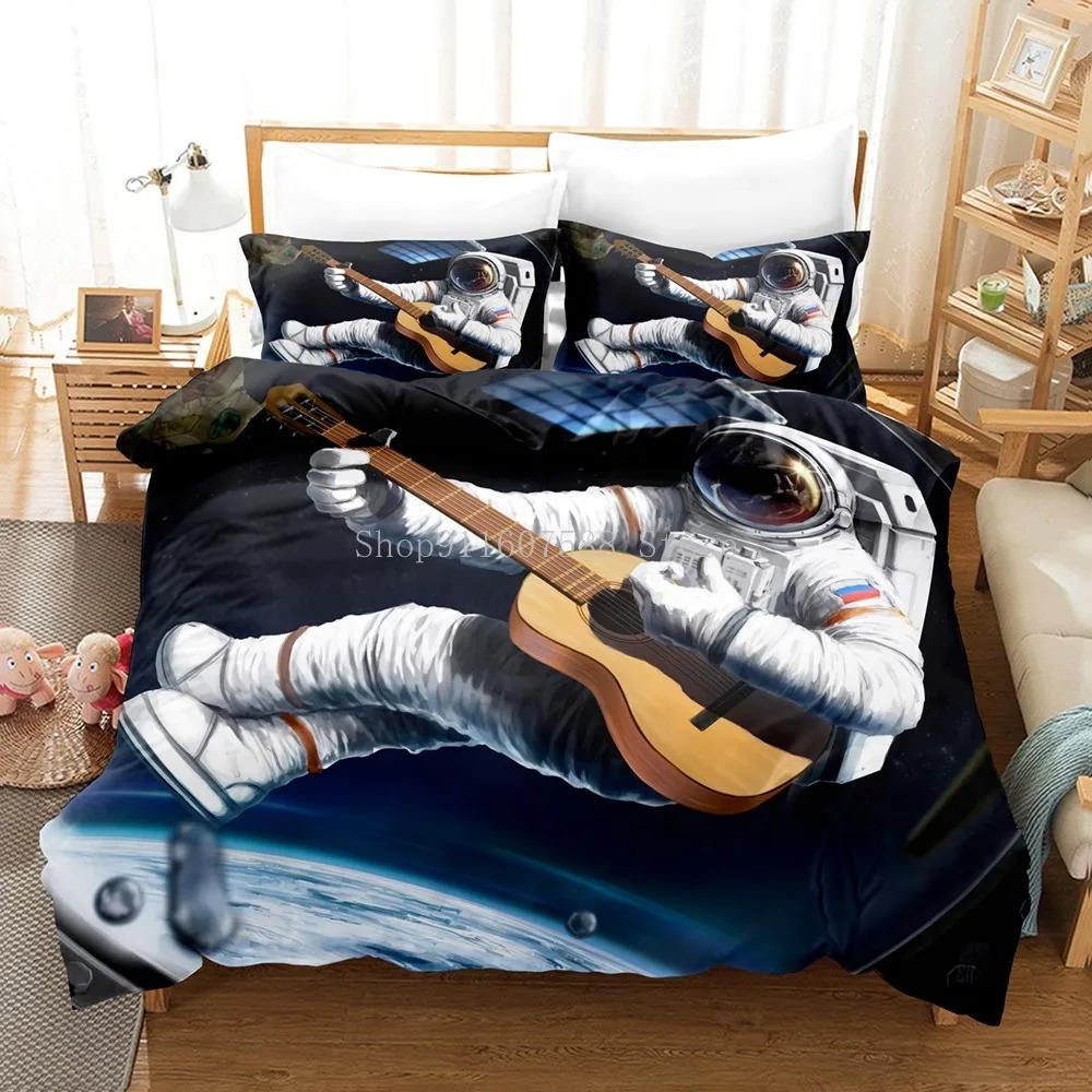 Cartoon Astronaut Outer Space Bedding Set Fashion Boys Home Bed Linen Set 23 Piece Microfiber Duvet Cover Set With Pillowcase