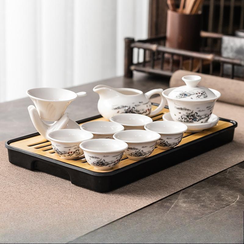 Kung Fu Tea Set Home Simple Living Room Set of Ceramic Covered Bowl Tea Cup Tray Water Storage Tea Tray Diamine Plate