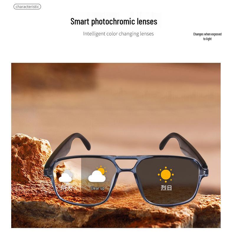 Smart Bluetooth Audio Glasses with Double Beam Photochromic Anti-Blue Light Lenses, UV Protection, and Music/Call Features