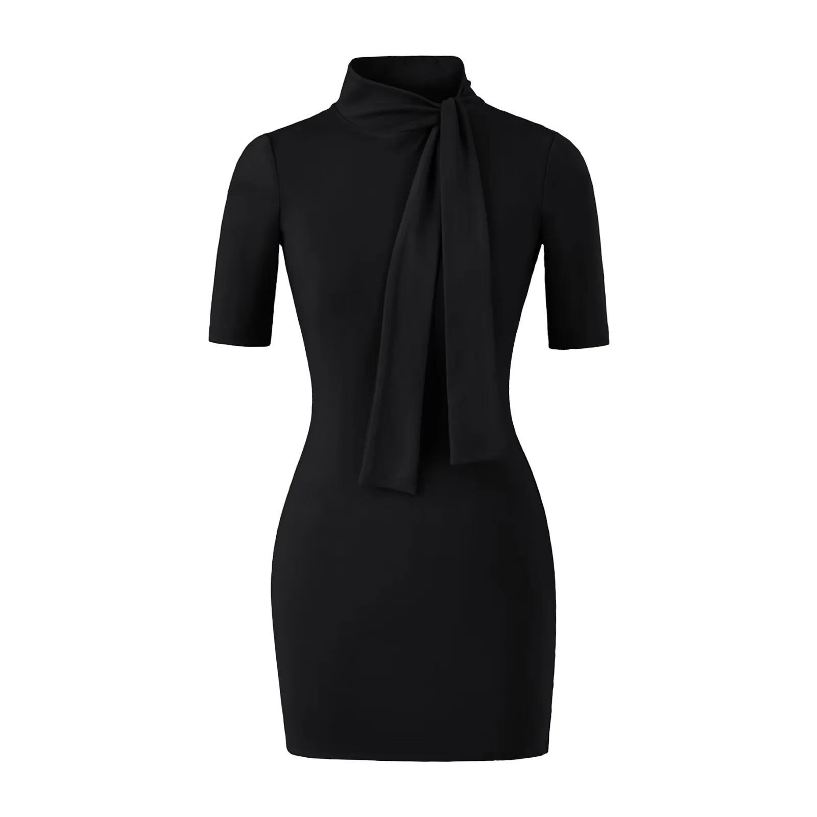 

Korean High Neck Lace-Up Mid-Sleeve Bodycon Dress - Slim, Flattering, and Stylish for Women. Large