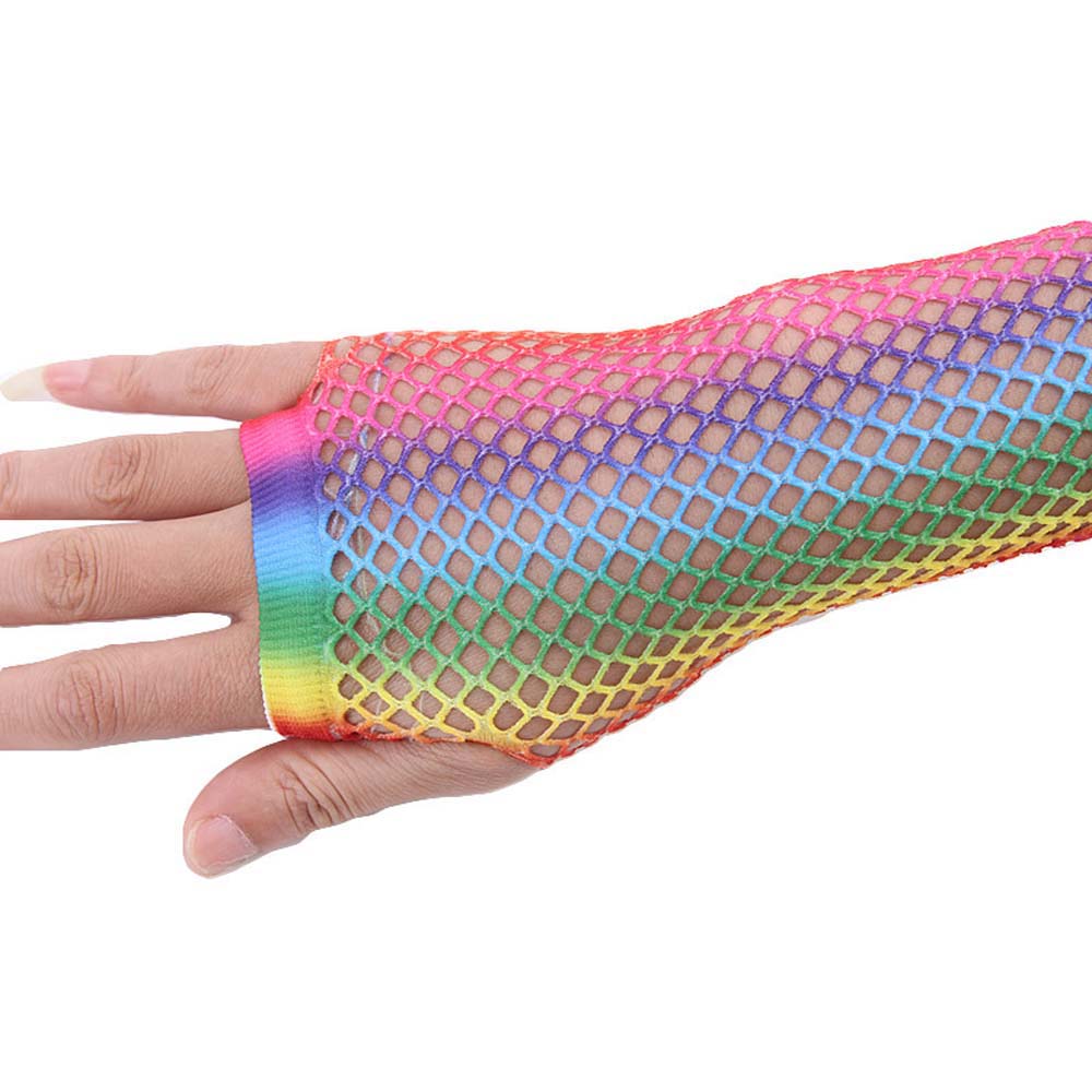 Party Short Half Finger Girl For Women Fishing Net Gloves Arm Sleeves Nylon Rainbow Color Gloves