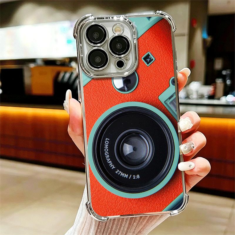 

Винтажный Классический Фотоаппарат Узор Покрытие Чехол для Телефона Для Iphone 16 17 Pro Max Air 16E 14 15 Plus 12 13 Mini Противоударный Подушка Безопасности Чехол iPhone 14 Pro