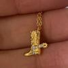 Vintage Punk Gold Color Cowboy Boots Pendant Star Necklace for Women Shiny Zircon CZ Rust Proof Cool Cowgirl Neck Collar Choker