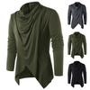 Men Autumn Shirt Vintage Long Sleeves Solid Color Asymmetrical Cardigan Warm Shawl Collar Medieval Breathable Men Autumn Tops for Daily Wear