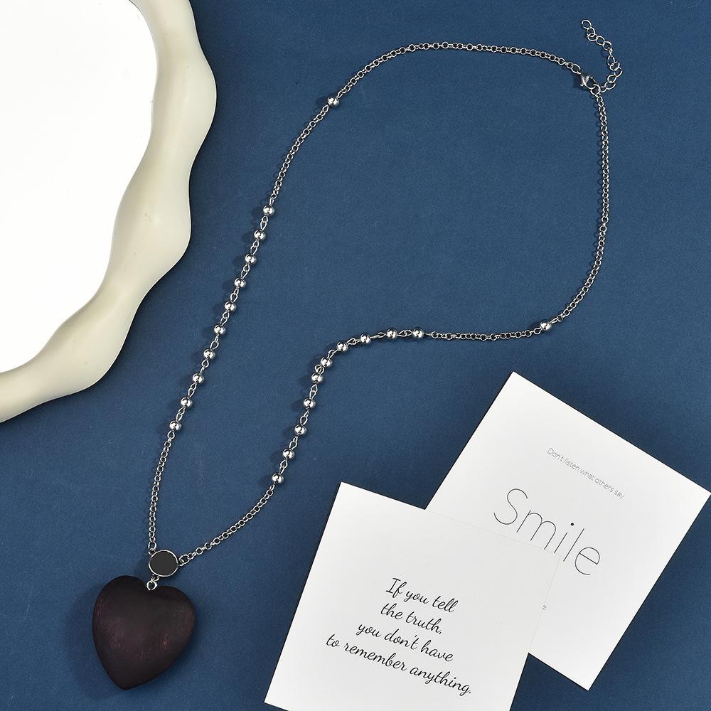 Wooden Wood Love Long Autumn And Winter Necklace Women'S Fashion Versatile Bead Chain Sweater Chain