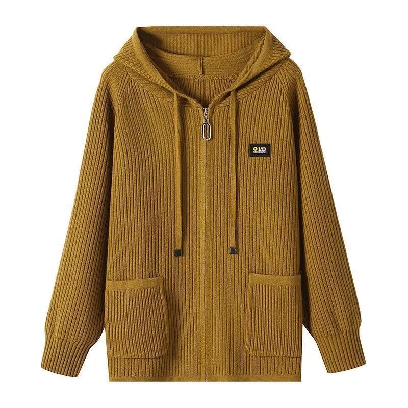 Spring and Autumn Hooded Knitted Cardigan Women's Zipper Hooded Sweater Jacket Top