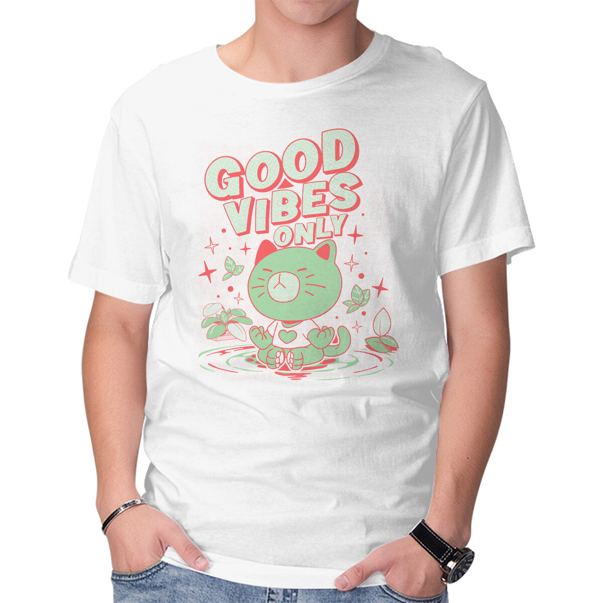 Unisex Crew Neck T-Shirt Good Vibes Only Graphic Short Sleeve Casual Tee M
