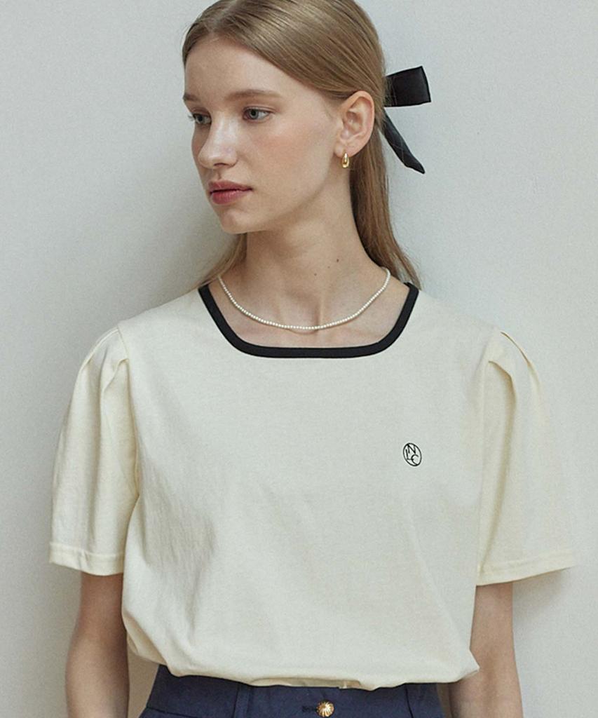 NONLOCAL Neckline Puff Sleeve T-Shirt - Cream