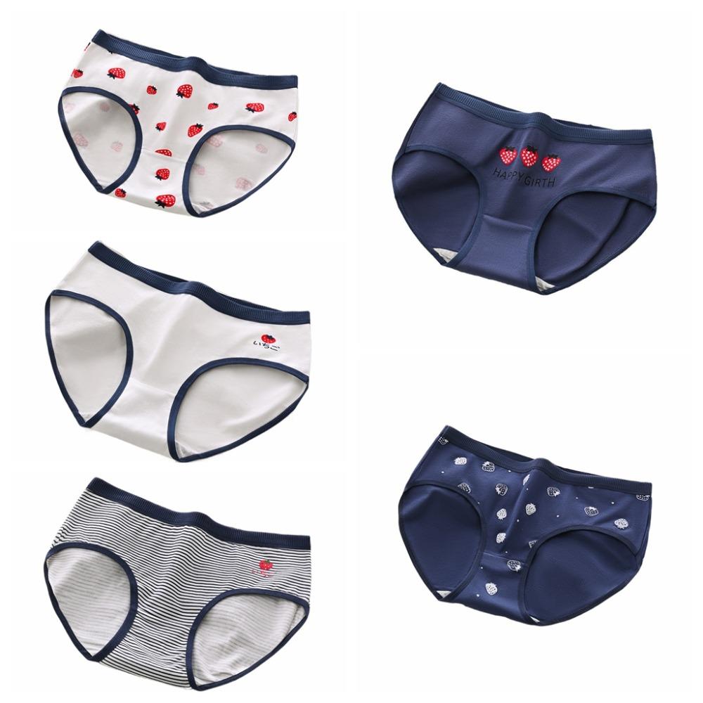 

5 шт. трусики с полосками и сердечком, с бантиком, женское нижнее белье, эластичные клубничные трусики, для девочек M-StyleB 5Pcs