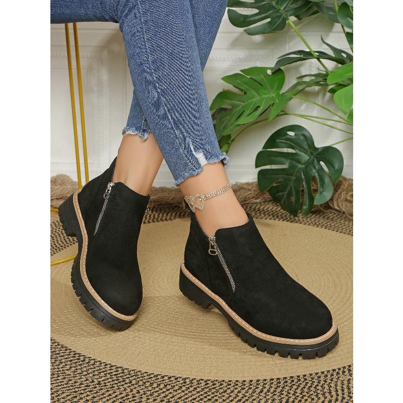 Round Toe Side Zipper Martin Boots 2025 Winter New Retro British Style Booties for Women