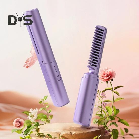 Tragbarer kabelloser Haarglätterkamm, 3 Temperatureinstellungen, wiederaufladbar, schnelles Aufheizen, Frauen, glattes, lockiges Haar, Mini-elektrisches Haarstyling, heiß