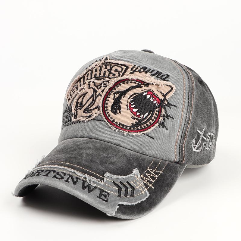 Retro Shark Embroidered Baseball Cap Cotton Solid Color Men Women Unisex Animal Cartoon Streetwear Hip Hop Urban Street Style Sun Hat Outdoor Sport