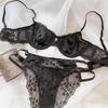 French Coquette Lace Soft Underwire Bra Set, Half Cup Push Up Back Beauty Small Bust Women Lingerie Set