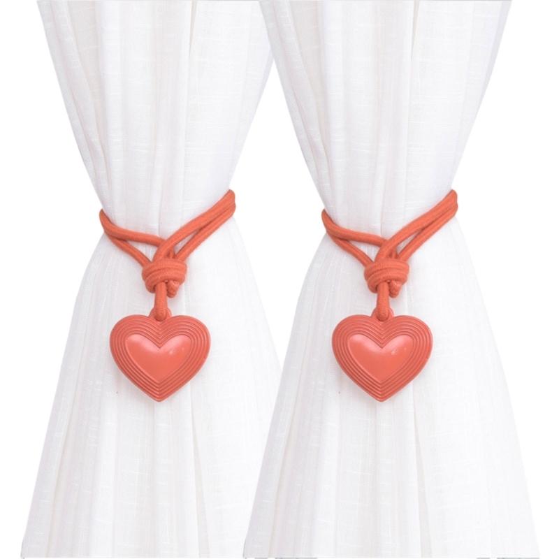 Elegant 2Pieces Braided Rope Window Curtain Tiebacks with Heart Pendant Drapery Holdbacks Ties for Home Aesthetic Decors