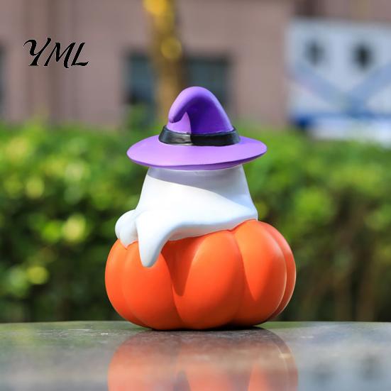 Autumn Seasonal Decorations Halloween Ghost Figurine, Cute Spooky on Pumpkin Decoration, Resin Small Festive Crafts Tabletop Ornament with Witch