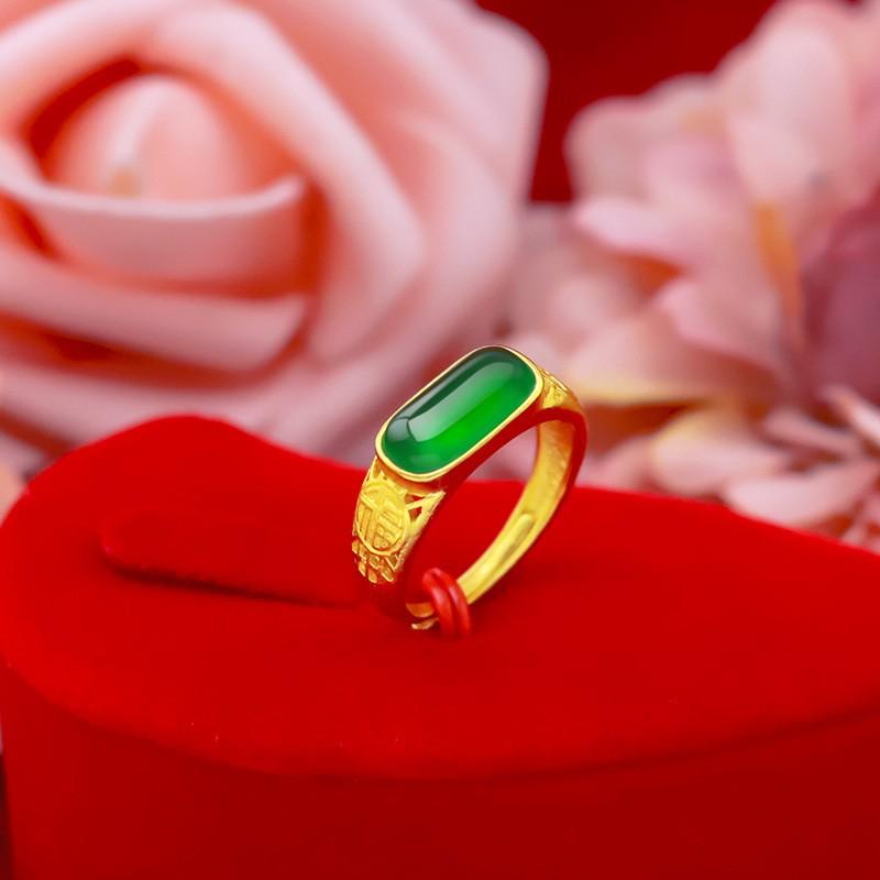 Rectangular Green Chalcedony Gold-Plated Adjustable Ring for Men & Women Adjustable