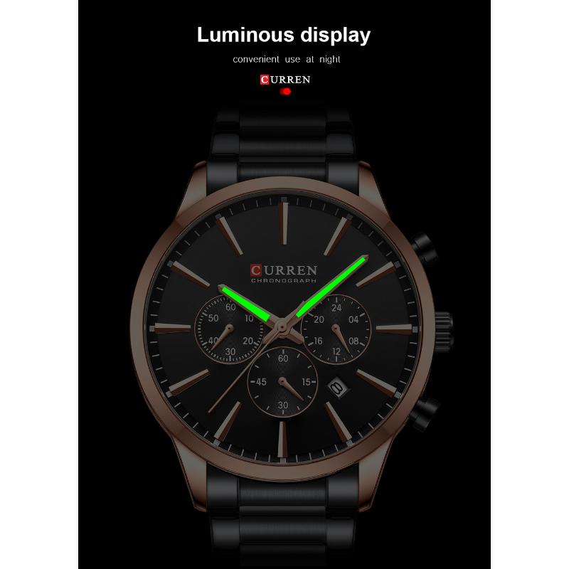 CURREN Neue Top-Herrenuhr mit Stahlgürtel, sechs Nadeln, Chronograph, Quarzuhr, Kalender, 24-Stunden-Anzeige