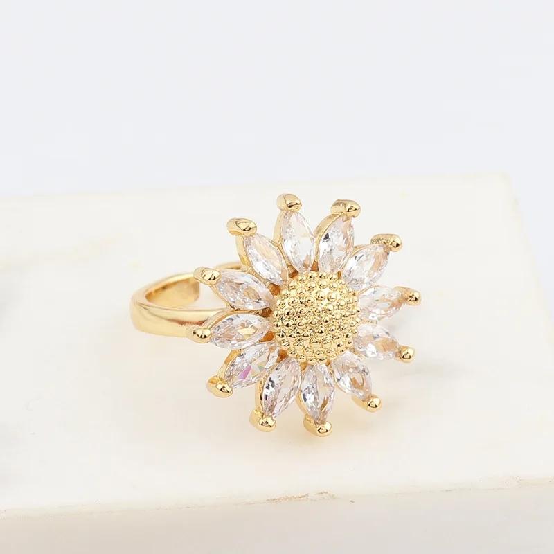 1pcs New Fashion Rotating Zircon Flower Opening Adjustable Ring Luxury Niche Decompression High-end Design Sense Accessories
