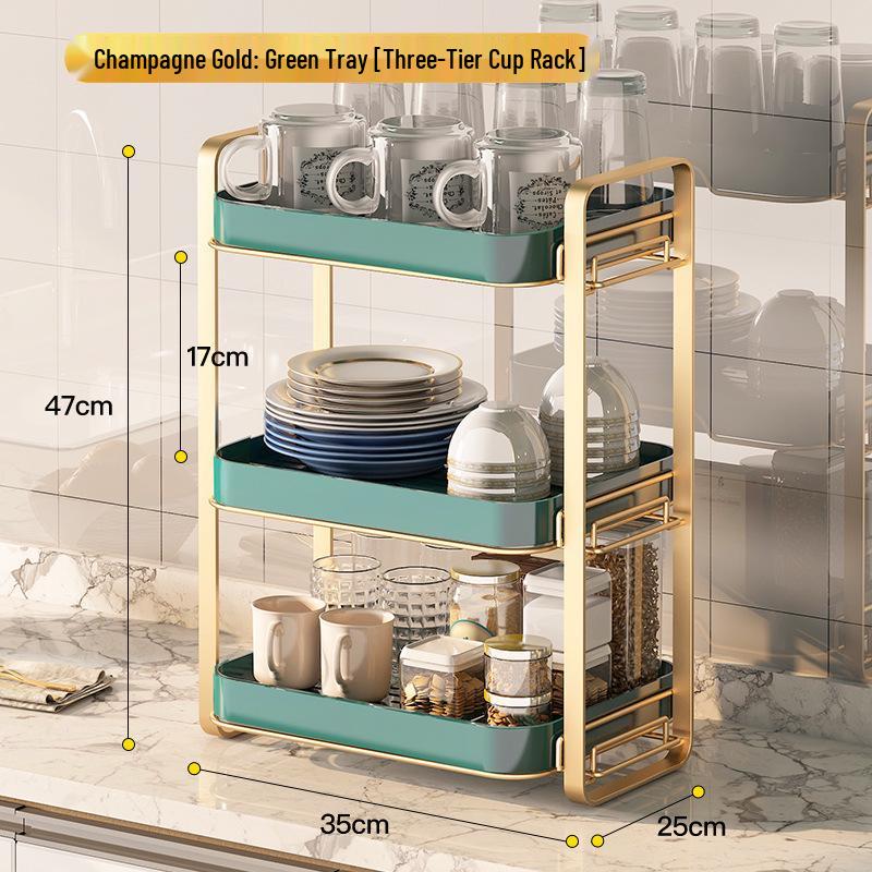 Multi-Layer Tea Set & Water Cup Storage Rack - Elegant Countertop Organizer
