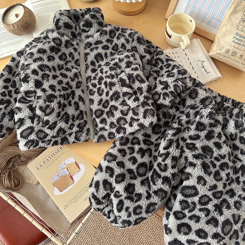 In Stock: Children's Leopard Print Flannel Home Suit, Winter 2025