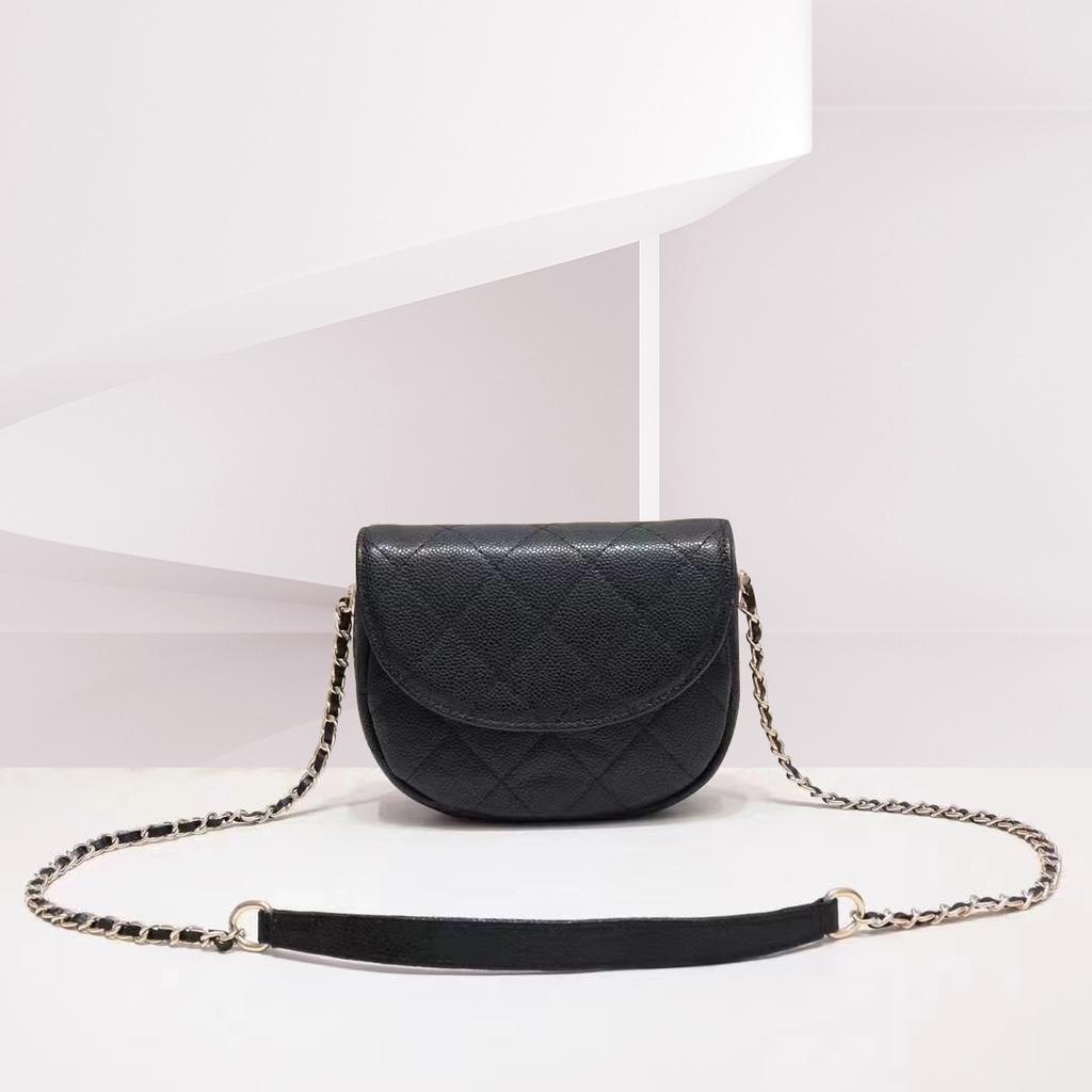Caviar Seeking Stability Cowhide Single Oblique Span Bag Leather Saddle Bag Rhombus Embroidered Women'S Mini Bag